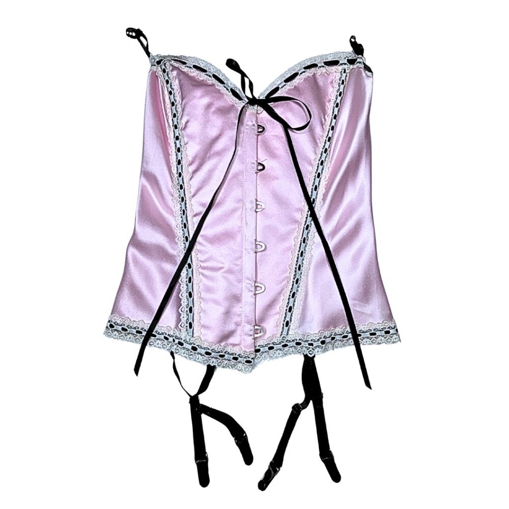 Pink Satin Lace-Up Corset Bustier • NWT • Intimate Attitudes